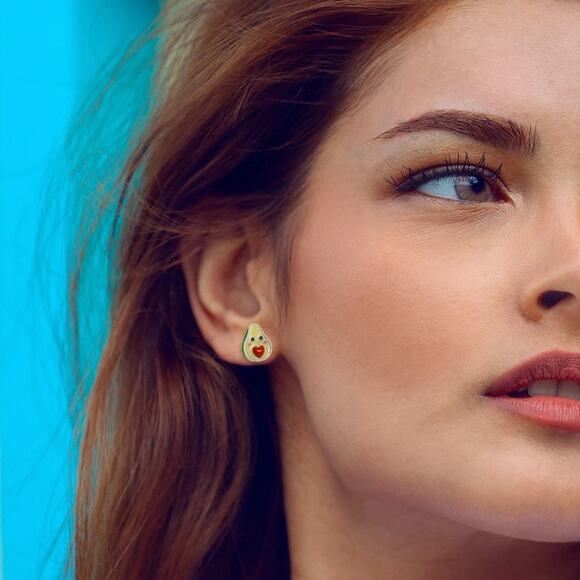 Green Avocado Stud Earrings Sterling Silver S925 - Picture 3 of 4